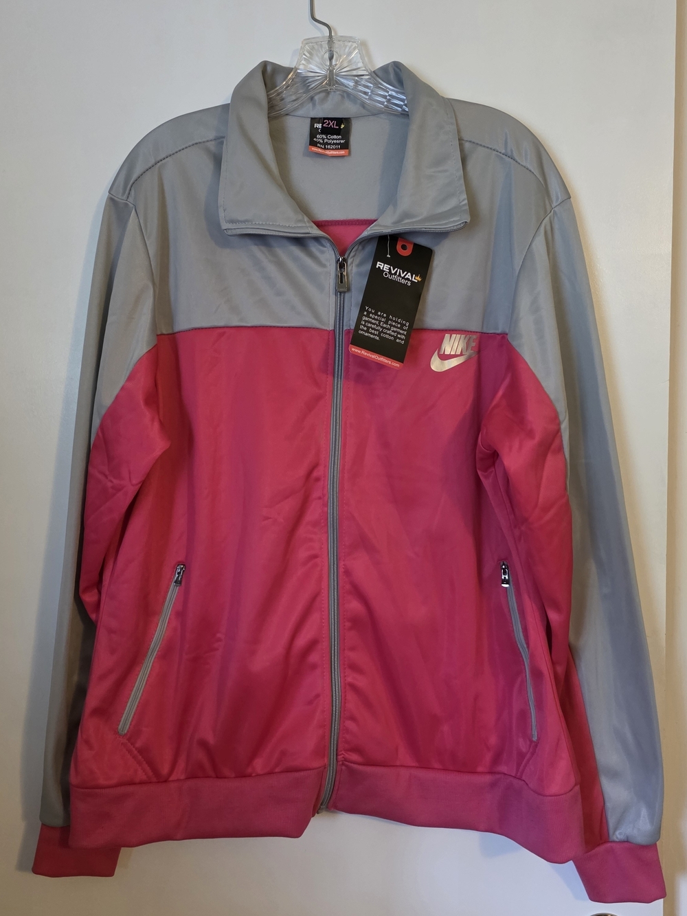 Nike Track Jacket Womens 2XL Grey Hot Pink Full Zip Warm Up Performance Athletic